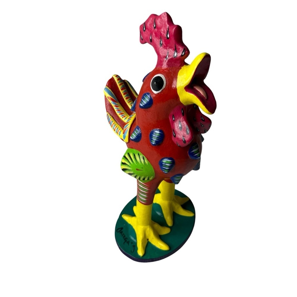 Ortega's Mexican Folk Art Red Rooster Clay Figurine‎ Hand Painted Signed 12.5"